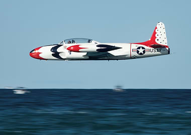 USAF T-33 Shooting Star Flying Over Ocean