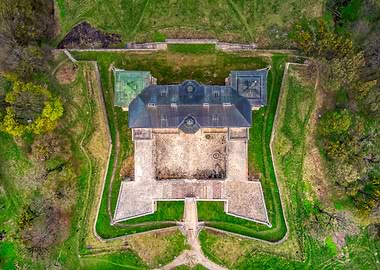 Aerial View of a Fortified Manor