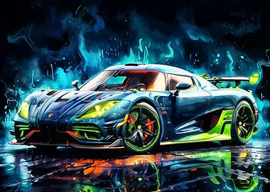 Blue Koenigsegg Jesko with Neon Lights