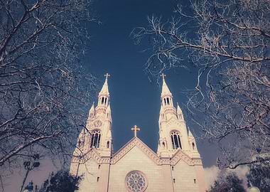 Church Towers and Bare Trees