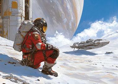 Astronaut on Europa moon of Jupiter