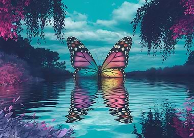 Butterfly Reflection at Lake Nature