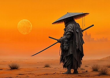 Samurai in Desert Sunset