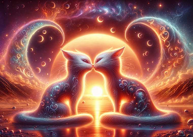 Feline Love Under Cosmic Sky