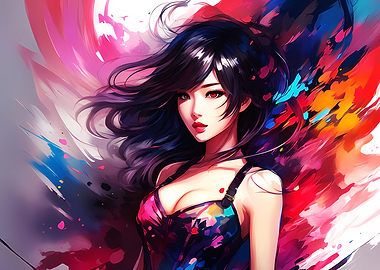 Anime Girl with Colorful Background
