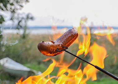 Sausage Roasting Over Fire