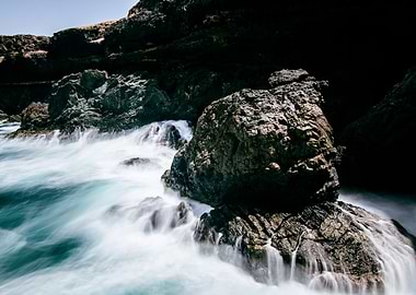Ocean Waves Crashing on Rocks