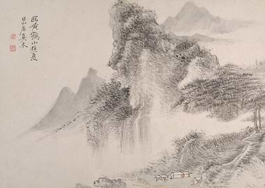 Ink Wash Mountain Landscape