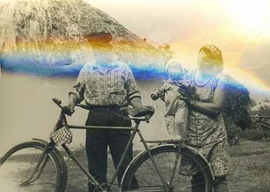 Rainbow. Vintage retro photo glitch effect. Circa 1940.