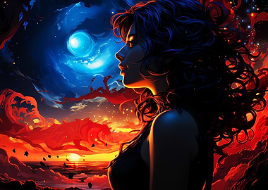 Woman Gazing at Cosmic Sky