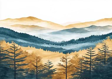 Watercolor Mountain Landscape