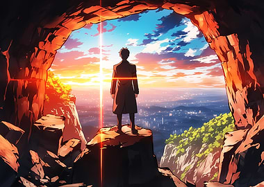 Anime Character Cliffside Sunset