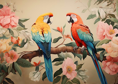 Two Parrots on Branch