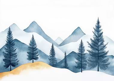 Watercolor Mountain Landscape