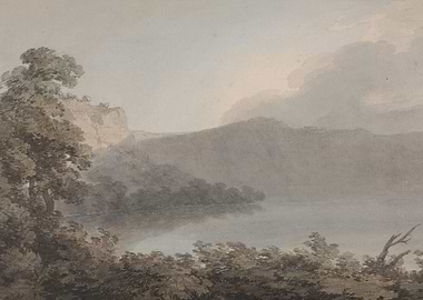 Watercolor Landscape with Lake