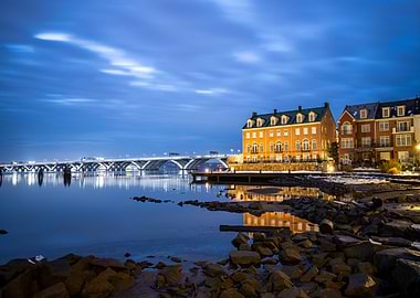 Bridge and Waterfront at Dusk