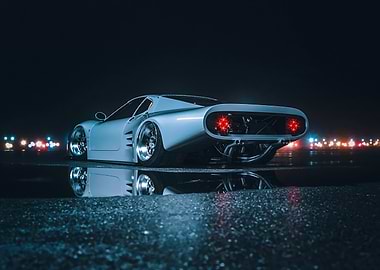 White Ferrari Sports Car at Night