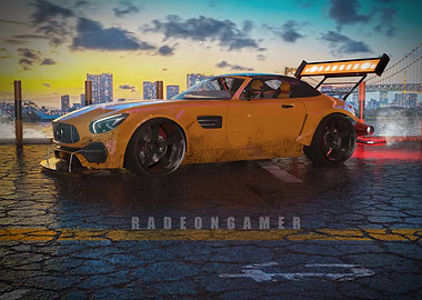 Yellow Sports Car at Sunset