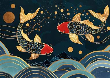Koi Fish Kintsugi Art Print