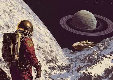 Astronaut on Iapetus moon of Saturn