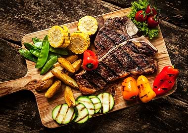 Grilled T-Bone Steak with Vegetables