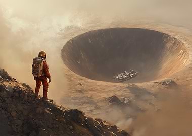 Astronaut on Mimas moon of Saturn