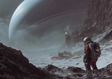 Astronaut on Rhea moon of Saturn