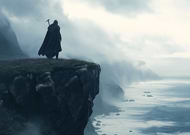 Lone Viking Figure on Clifftop