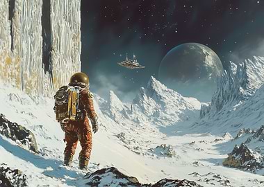 Astronaut on Dione moon of Saturn