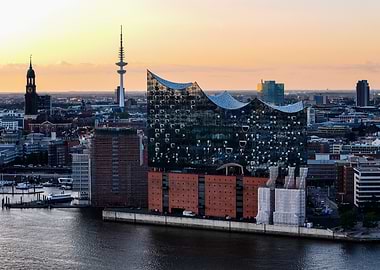 Hamburg Skyline at Sunset