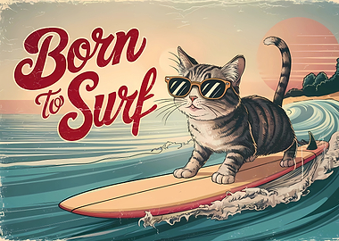 Cat Surfing Sunset