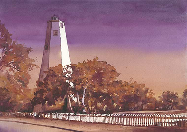 Bald Head Island Lighthouse Watercolor Painting
