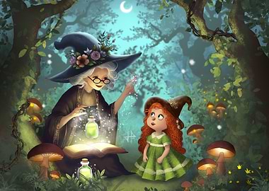 Witch Grandmother and her niece in Forest