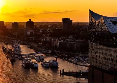 Sunset Cityscape of Hamburg