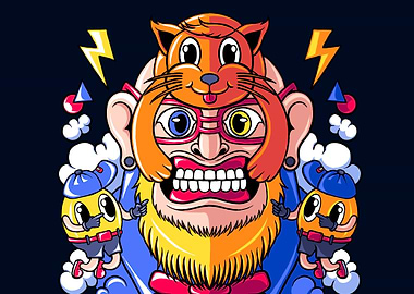 Cartoon Character with Cat Mask