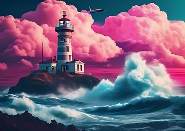 Lighthouse Under Pink Clouds