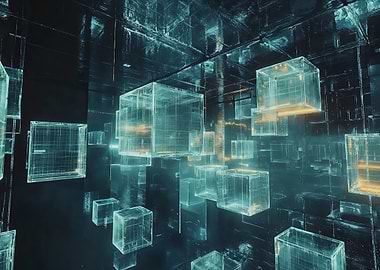 Digital Cube Abstract, Black chain