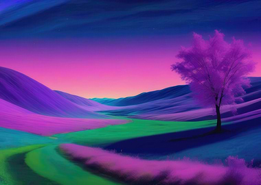 Purple Landscape with Tree