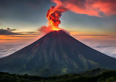 Volcanic Eruption at Sunset