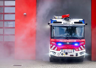 Fire Truck Emerging from Station