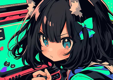 Anime cat Girl Gamer