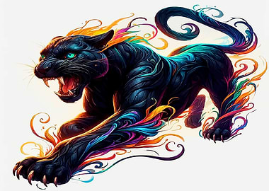 Black Panther with Colorful Swirls