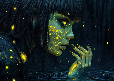 Glowing Woman in Water: Luminous Spirit of the Dark Waters