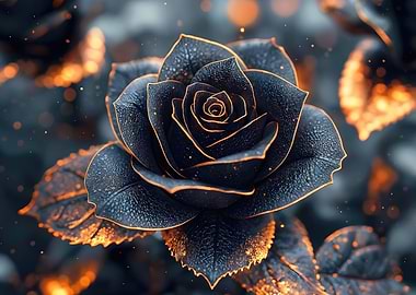 Black Rose with Gold Accents