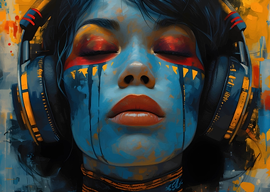 Woman with Headphones and Face Paint