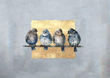 Four Bluebirds on Branch