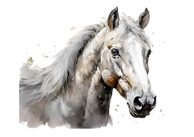 White Horse Watercolor Portrait