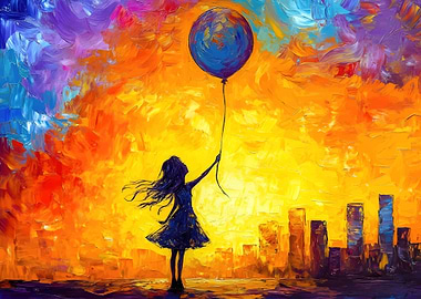 Girl with Balloon Sunset