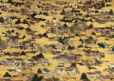 Golden Cityscape Painting