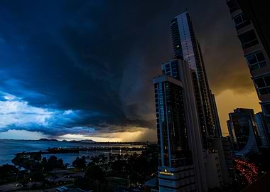 Cityscape Under Storm Clouds